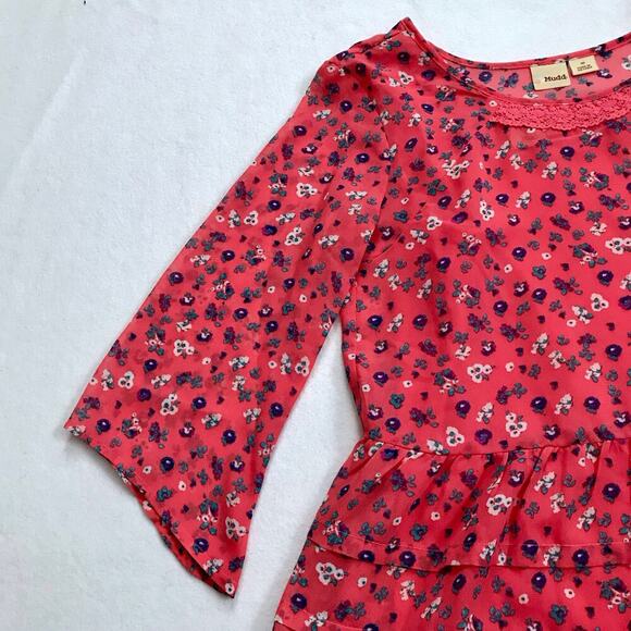 Mudd NWT Coral Floral Blouse Girls 10 - Picture 3 of 10